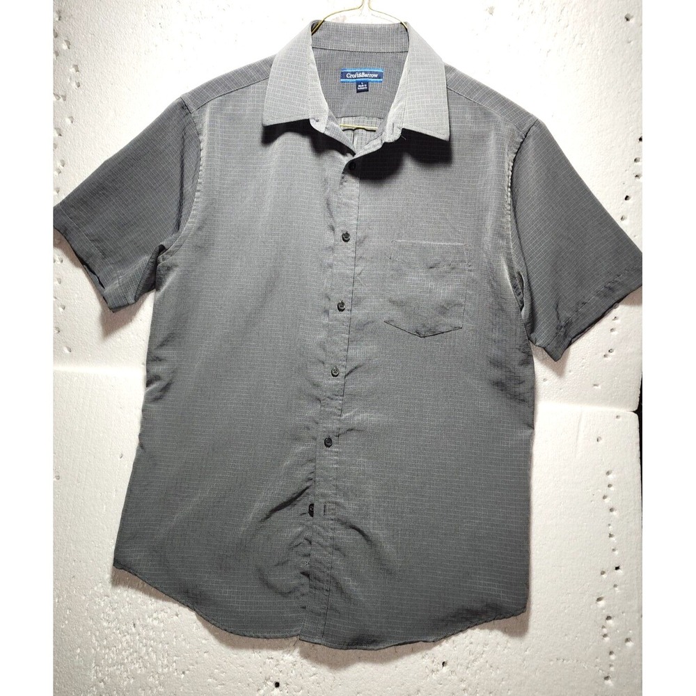 Croft & Barrow Shirt Mens Large Army Green Short Sleeve Collared Button Up
